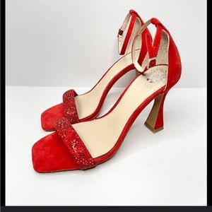 Vince Camuto Red Suede Heels with Ankle Strap